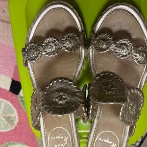 Platinum Jack Rogers Tan Sandals Whipstitched Medallions
